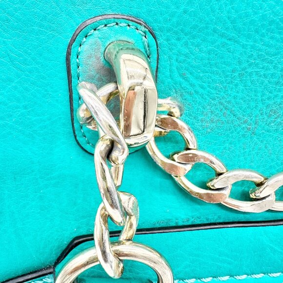 Charming Charlie Shoulder Bag Seafoam with Gold Chain Accents Striped Interior - Picture 8 of 16